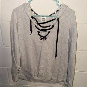 PINK Victoria's Secret Light Gray Lace-Up Sweatshirt